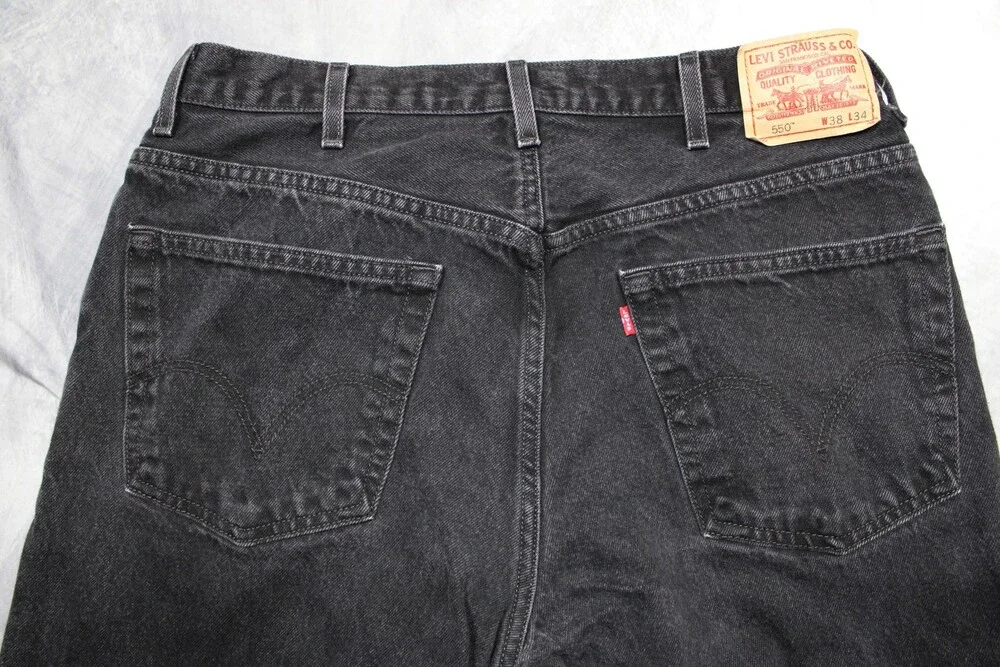 Levis 550 Jeans Mens 38x34 Black Denim Relaxed Fit Tapered Leg